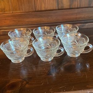 6 Vintage Indiana Glass Pebble Leaf Punch Cups